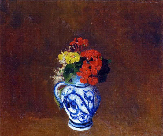  Odilon Redon Flowers in a Vase with Blue Decoration - Canvas Print