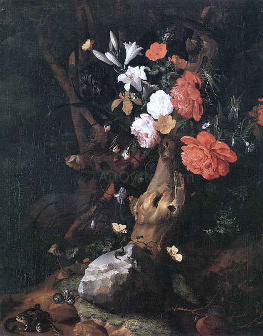  Rachel Ruysch Flowers on a Tree Trunk - Canvas Print