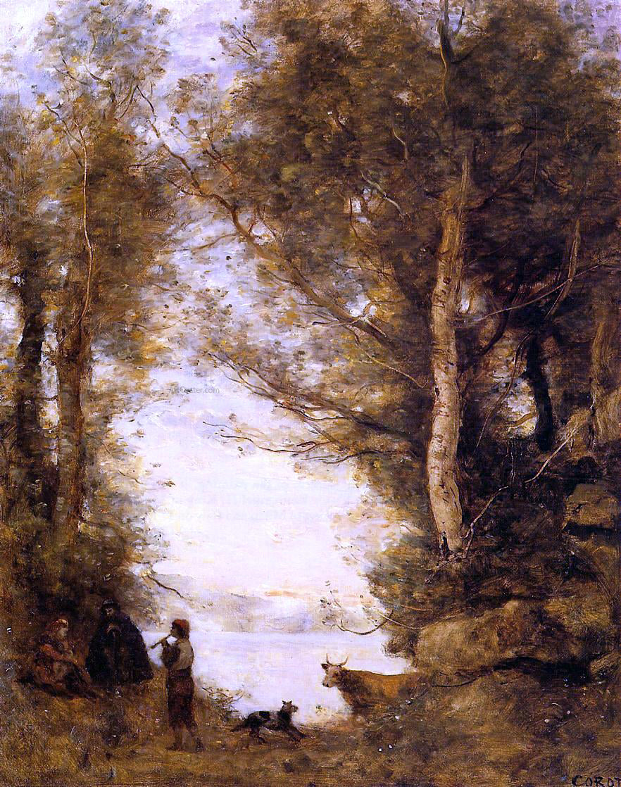  Jean-Baptiste-Camille Corot Flute Player at Lake Albano - Canvas Print