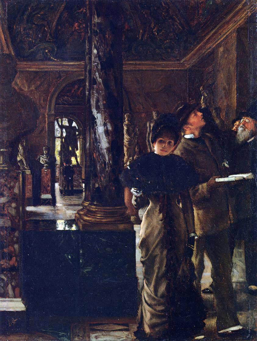  James Tissot Foreign Visitors at The Louvre - Canvas Print