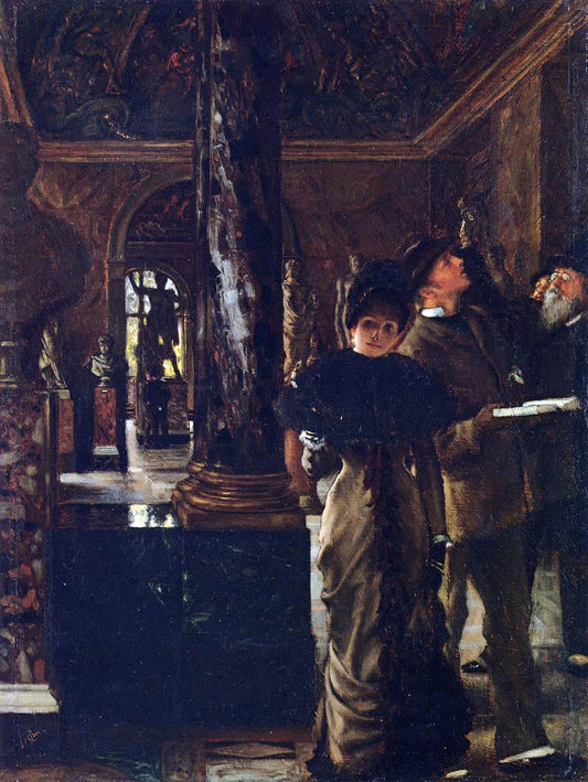  James Tissot Foreign Visitors at The Louvre - Canvas Print