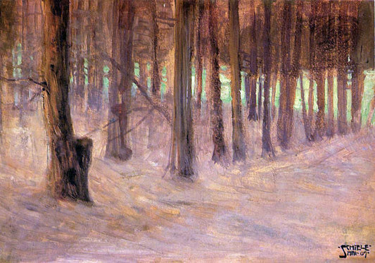  Egon Schiele Forest with Sunlit Clearing in the Background - Canvas Print