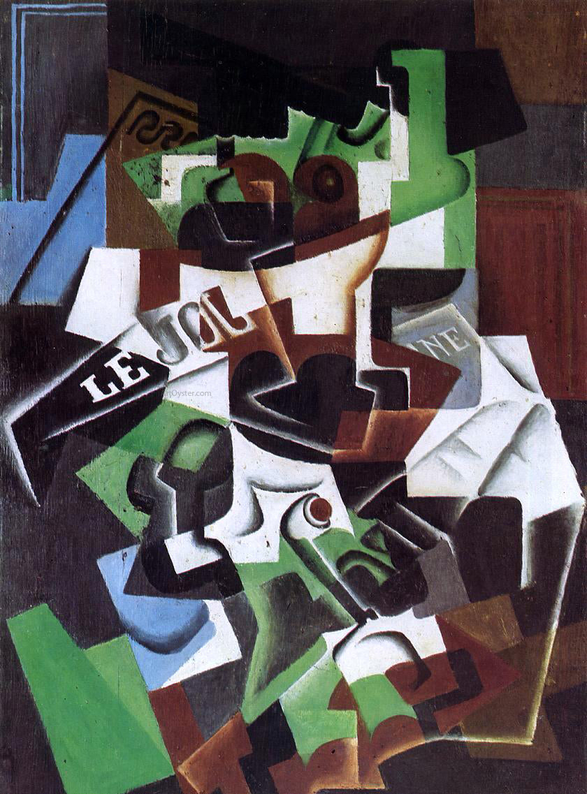  Juan Gris Fruit Bowl, Pipe and Newspaper (also known as Frutero, Pipa y Peridico) - Canvas Print