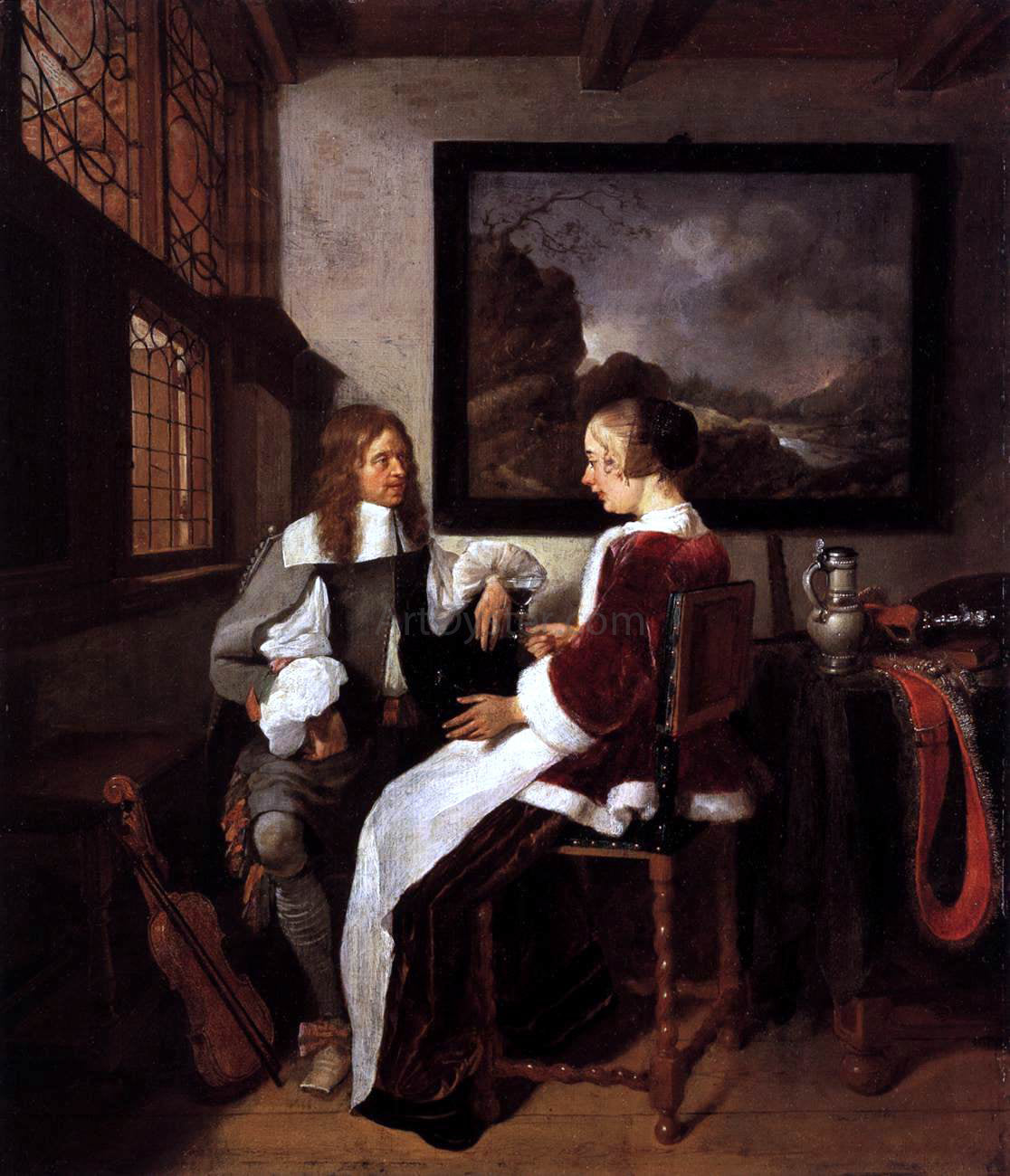  Quiringh Van Brekelenkam Gallant Conversation - Canvas Print