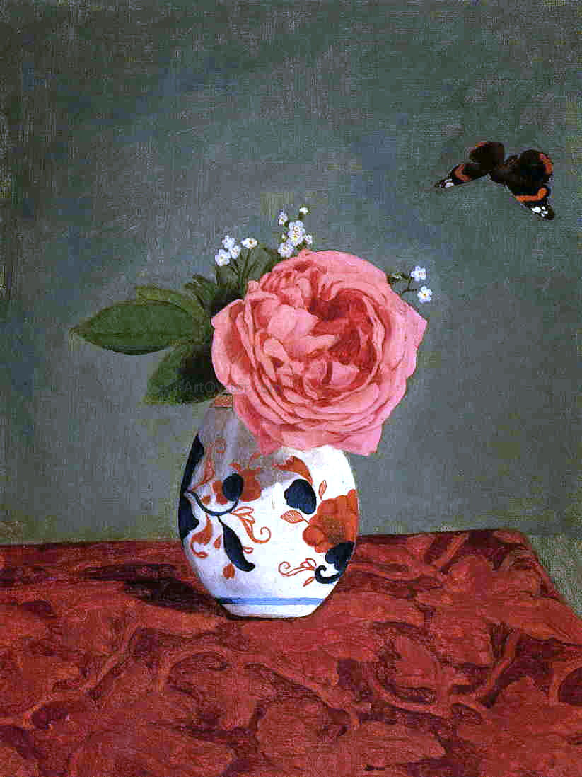  Gustave Caillebotte Garden Rose and Blue Forget-Me-Nots in a Vase - Canvas Print