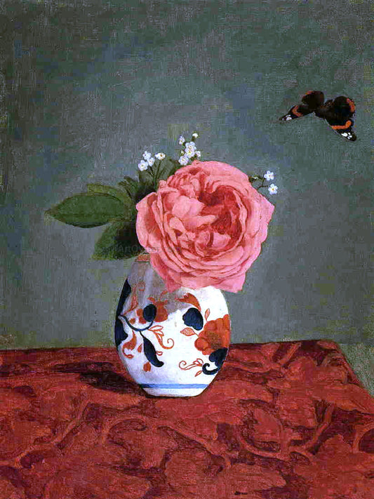  Gustave Caillebotte Garden Rose and Blue Forget-Me-Nots in a Vase - Canvas Print