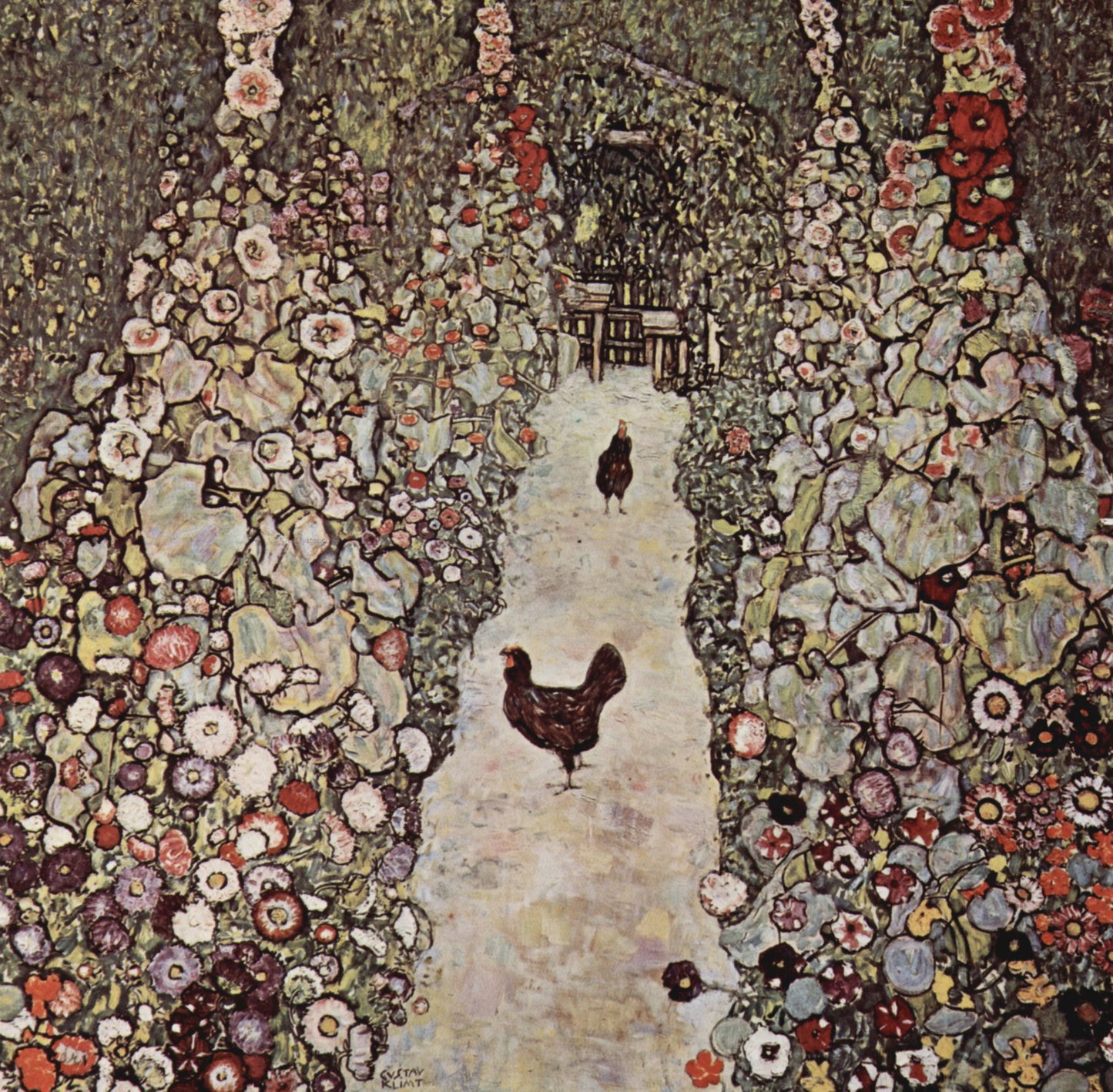  Gustav Klimt Garden with Roosters - Canvas Print