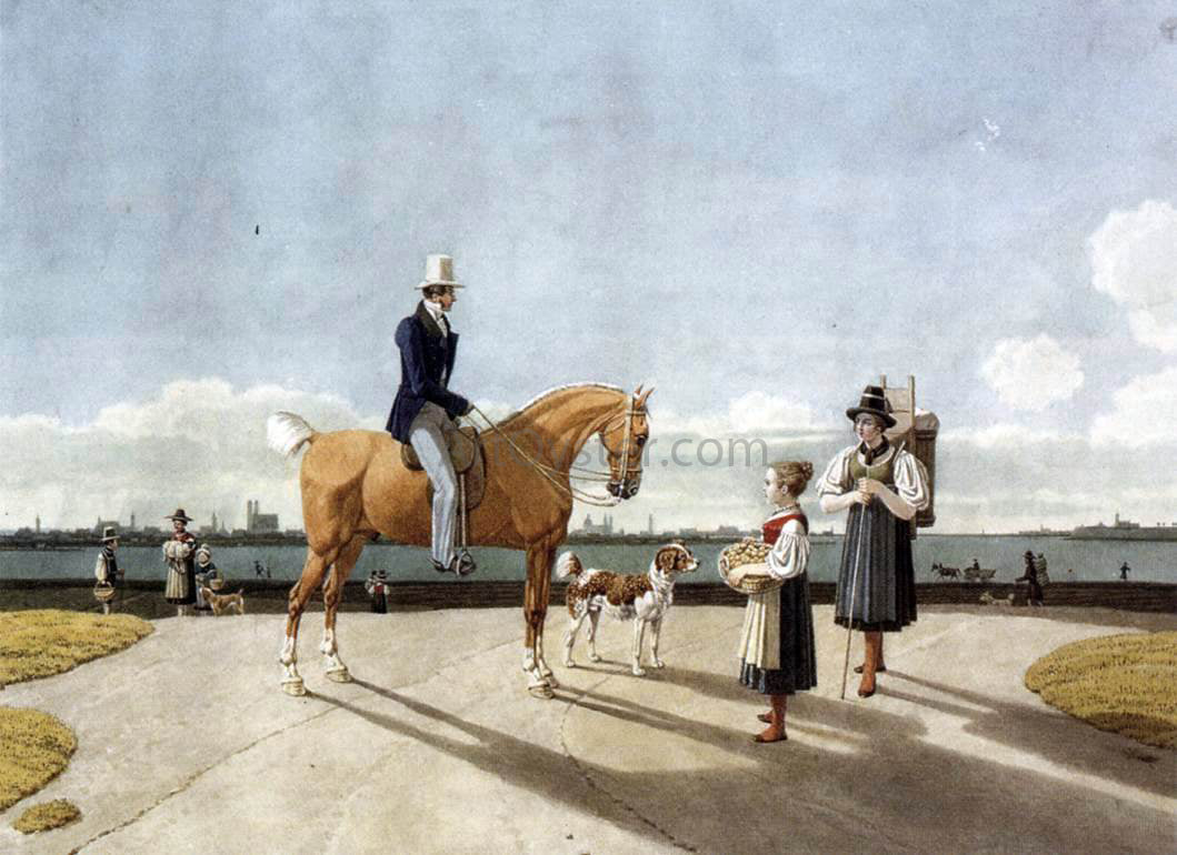 Wilhelm Von Kobell Gentleman on Horseback and Country Girl on the Banks of the Isar near Munich - Canvas Print