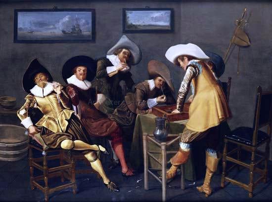  Dirck Hals Gentlemen Smoking and Playing Backgammon in an Interior - Canvas Print