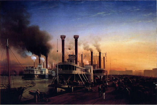  Hyppolite Sebron Giant Steaamboats at the Levee in New Orleans - Canvas Print