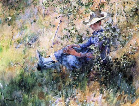  Carl Larsson A Girl by a Flowering Hawthorn Bush - Canvas Print