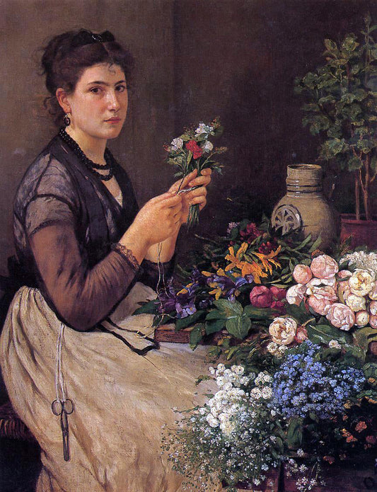  Otto Scholderer Girl Cutting Flowers - Canvas Print