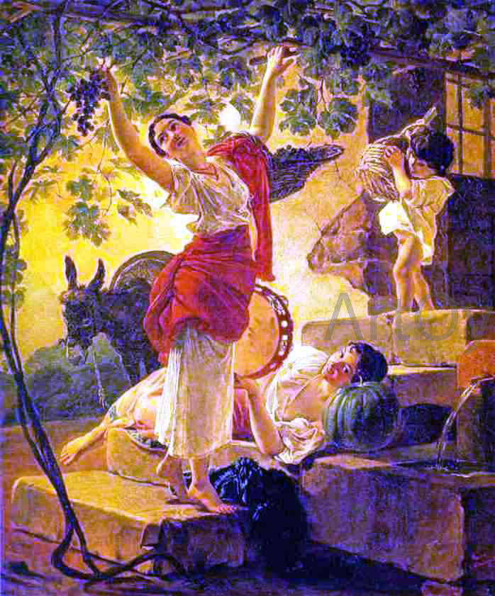  Karl Pavlovich Brulloff Girl Gathering Grapes in a Suburb of Naples - Canvas Print