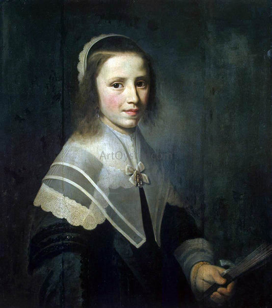  Hendrick Cornelisz Van Vliet Girl Holding a Fan - Canvas Print