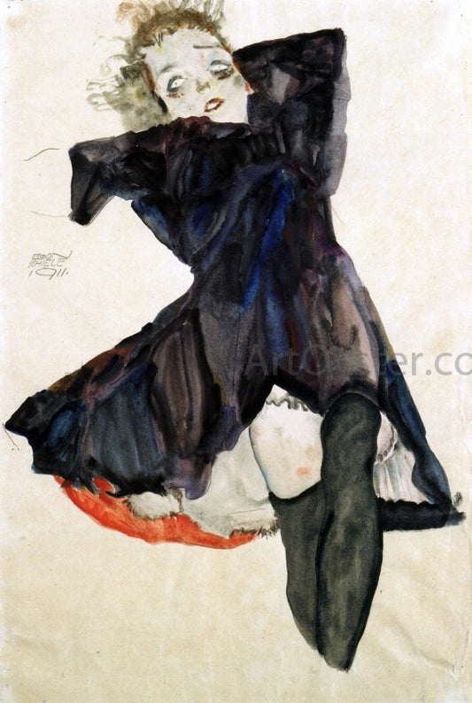  Egon Schiele Girl in Blue Dress - Canvas Print