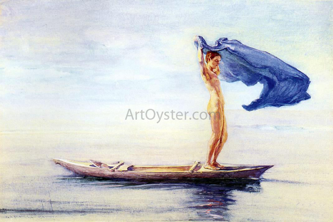 John La Farge Girl in Bow of Canoe Spreading Out Her Loin-Cloth for a Sail, Samoa (also known as Fayaway) - Canvas Print