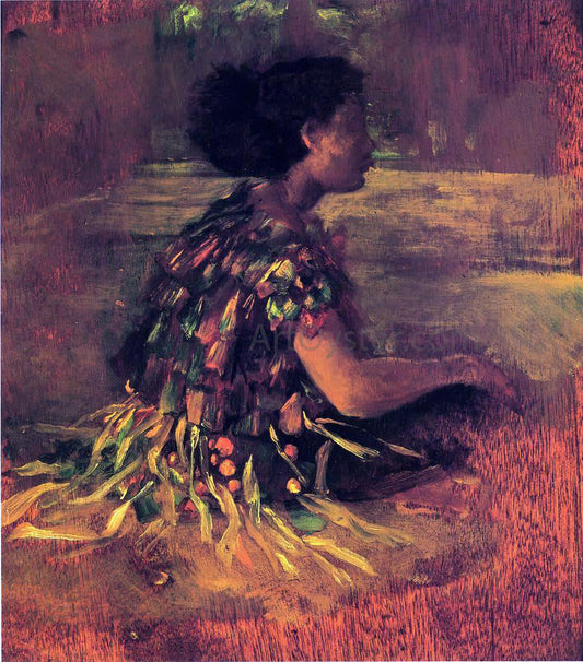  John La Farge Girl in Grass Dress (also known as Seated Samoan Girl) - Canvas Print