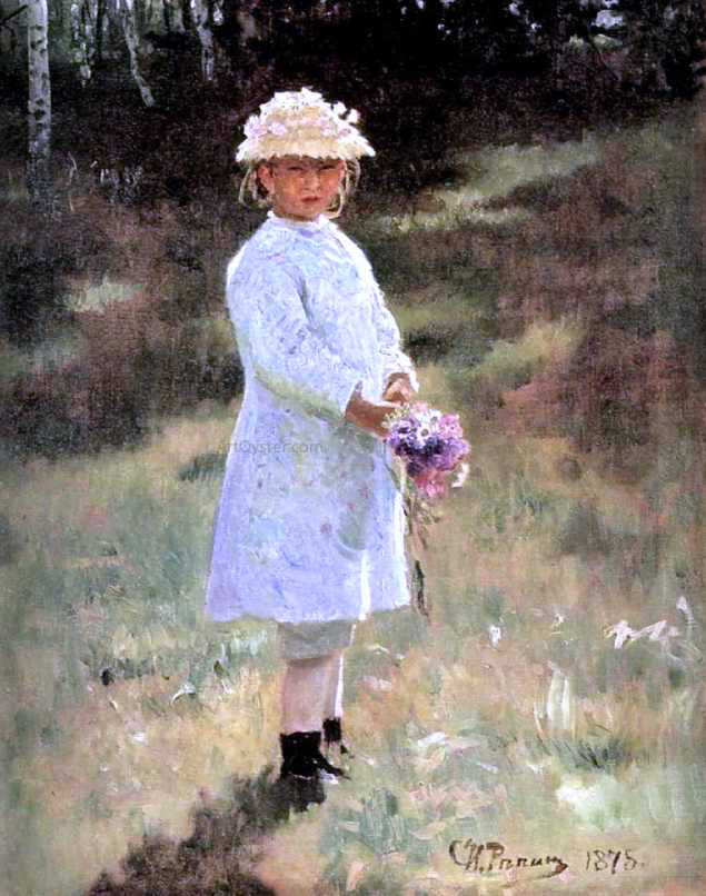  Ilia Efimovich Repin Girl with Flowers, Daughter of the Artist - Canvas Print