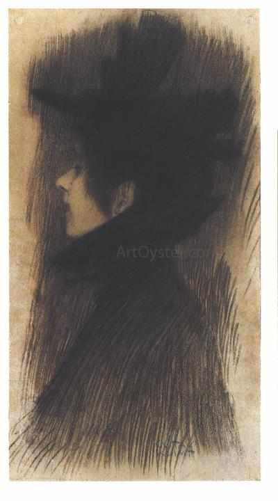  Gustav Klimt Girl with Hat and Cape in Profile - Canvas Print