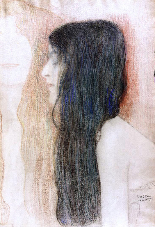  Gustav Klimt Girl with Long Hair, with a sketch for 'Nude Veritas" - Canvas Print