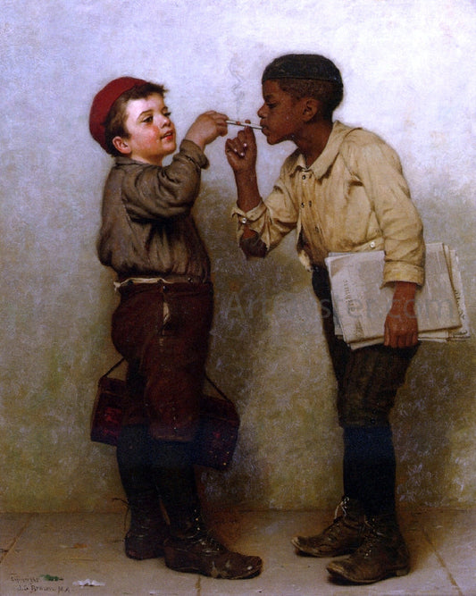  John George Brown Give Him a Light - Canvas Print