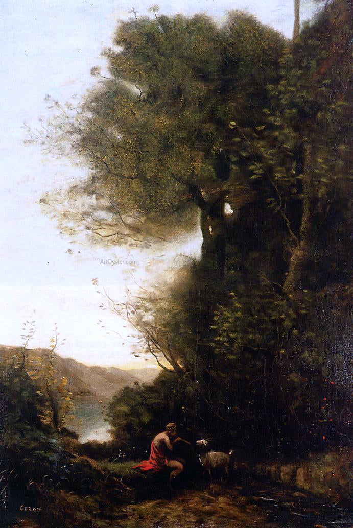  Jean-Baptiste-Camille Corot Goatherd Charming His Goat with a Flute - Canvas Print