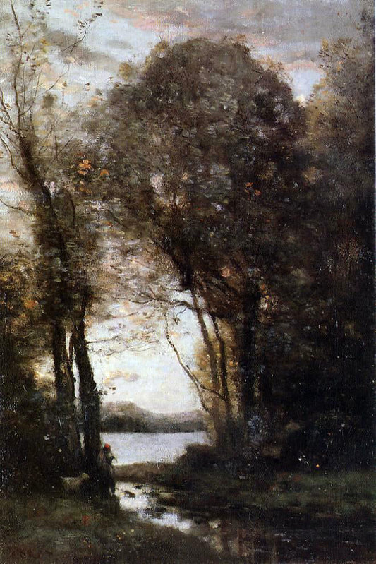  Jean-Baptiste-Camille Corot Goatherd Standing, Playing the Flute Under the Trees - Canvas Print