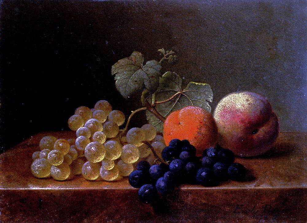  Emilie Preijer Grapes, An Orange And An Apple On A Marble Ledge - Canvas Print