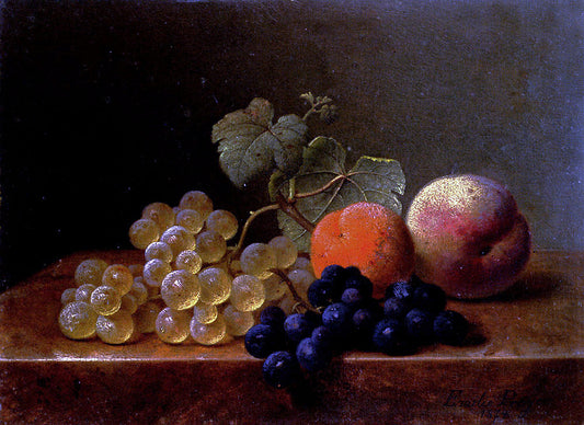  Emilie Preijer Grapes, An Orange And An Apple On A Marble Ledge - Canvas Print