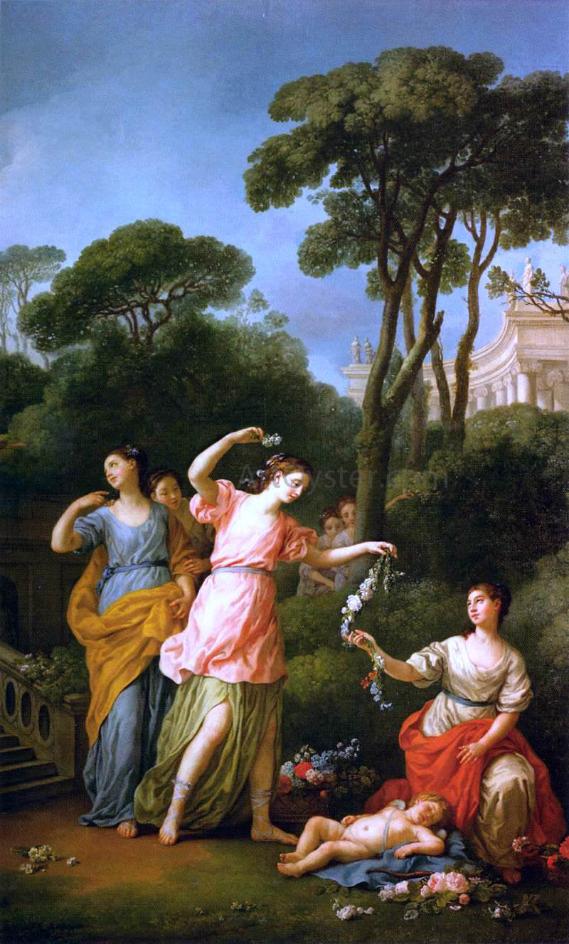  Joseph-Marie Vien Greek Maidens Adorning a Sleeping Cupid with Flowers - Canvas Print