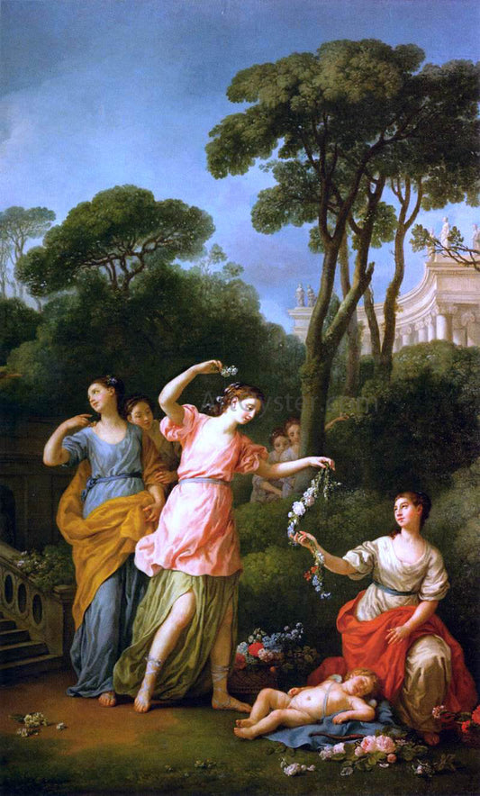  Joseph-Marie Vien Greek Maidens Adorning a Sleeping Cupid with Flowers - Canvas Print