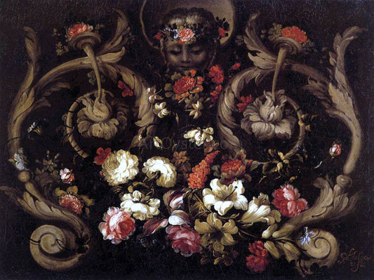  Gabriel De La Corte Grotesques with Flowers - Canvas Print