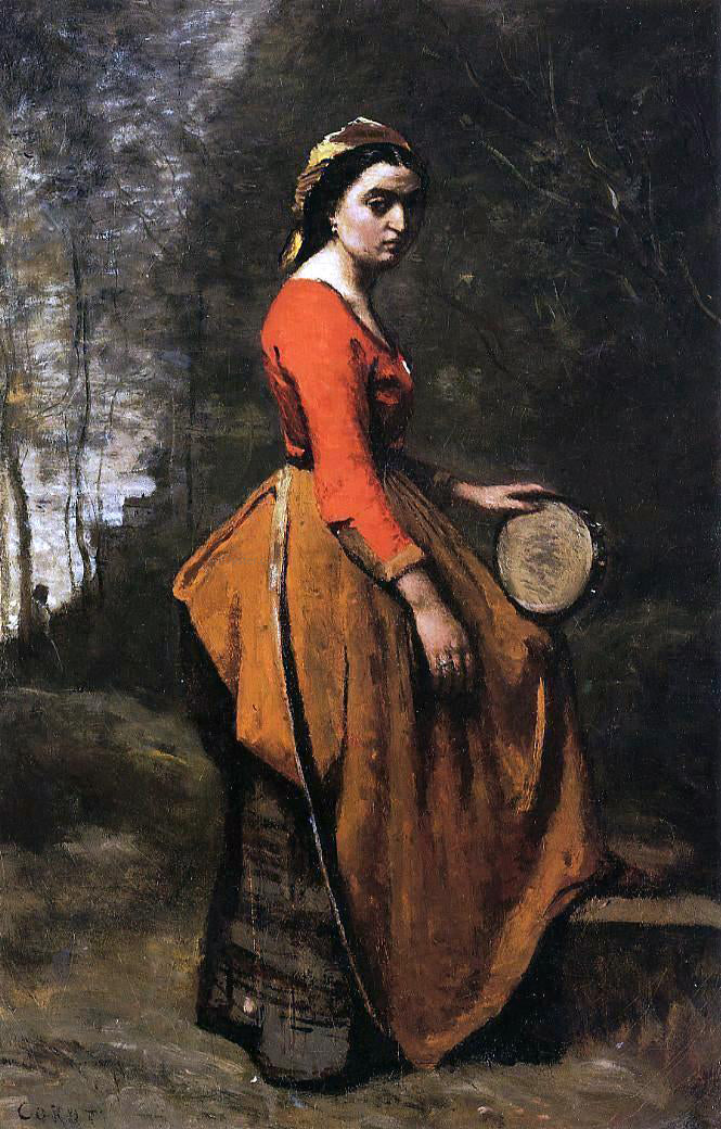  Jean-Baptiste-Camille Corot Gypsy with a Basque Tamborine - Canvas Print