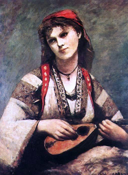  Jean-Baptiste-Camille Corot Gypsy with a Mandolin - Canvas Print