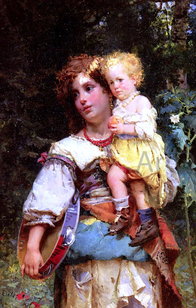  Cesare-Auguste Detti Gypsy Woman and Child - Canvas Print