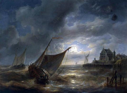  Louis-Charles Verboeckhoven Harbour by Night - Canvas Print