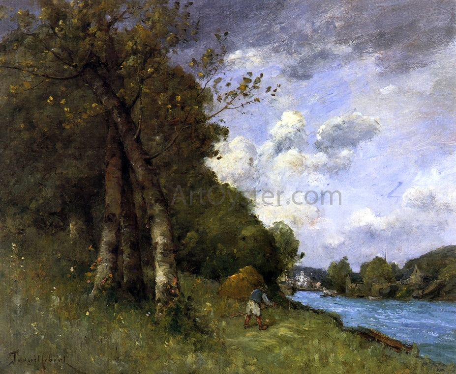  Paul Desire Trouillebert Haymaking in Brittany on the Banks of the River - Canvas Print