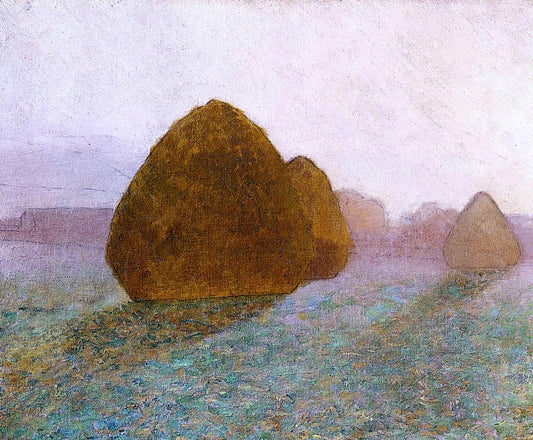  John Leslie Breck Haystack at Giverny, Normandy: Sun Dispelling Morning Mist - Canvas Print