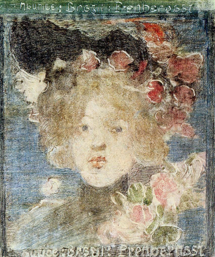  Maurice Prendergast Head of a Girl (with Roses) - Canvas Print