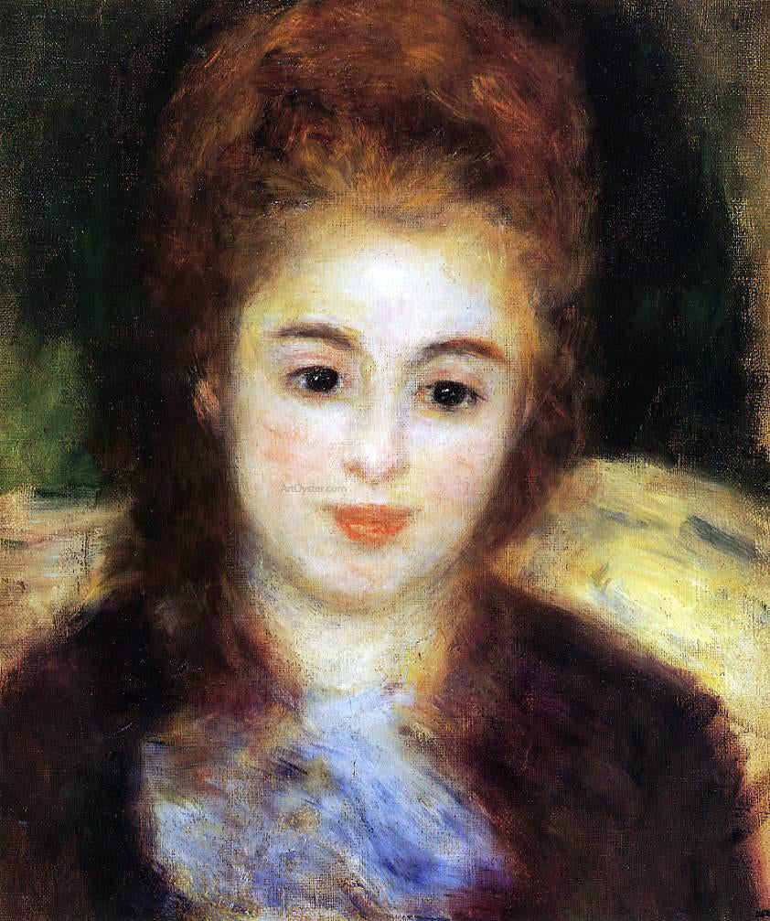  Pierre Auguste Renoir Head of a Young Woman Wearing a Blue Scarf (also known as Madame Henriot) - Canvas Print