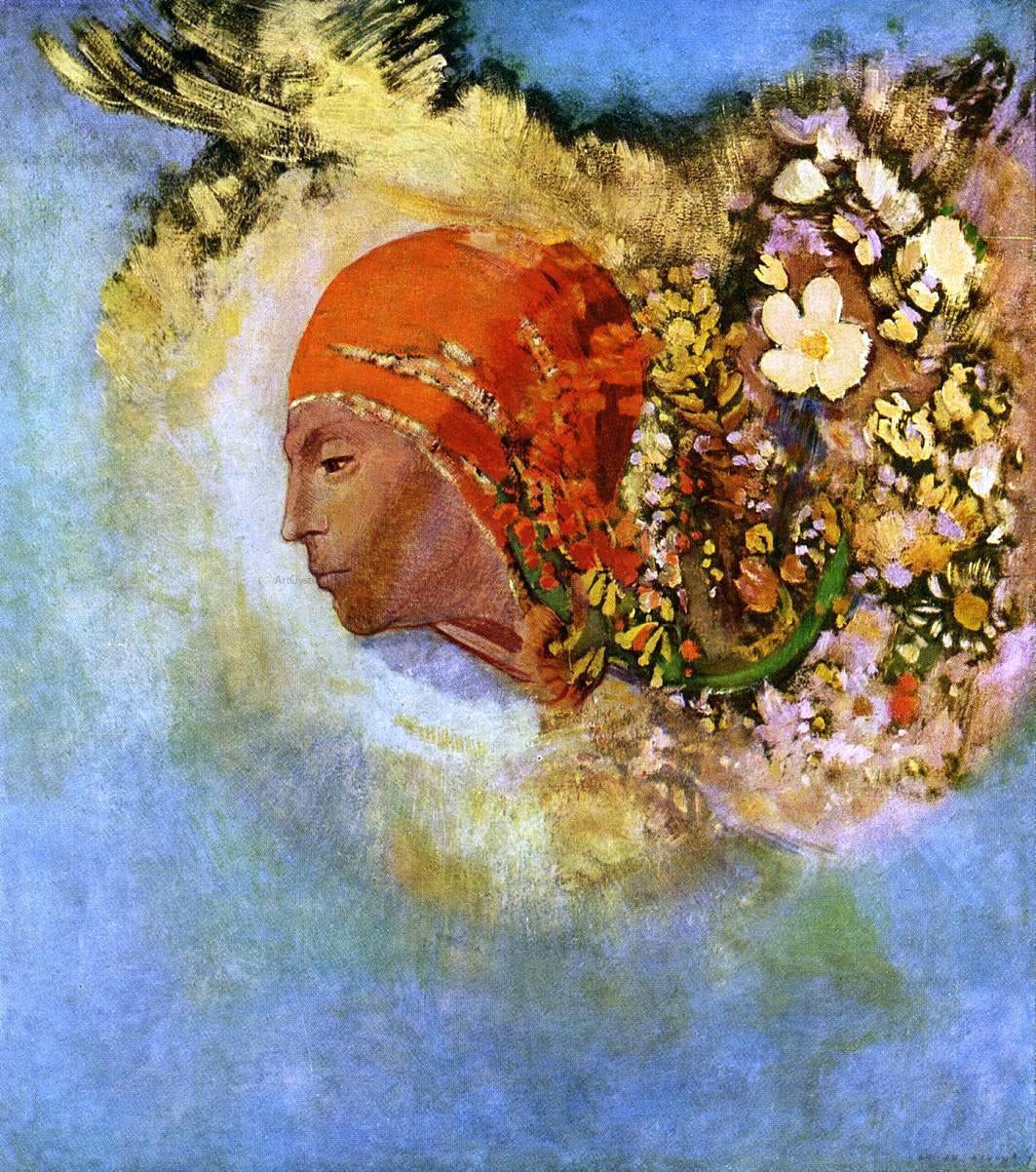  Odilon Redon Head with Flowers - Canvas Print