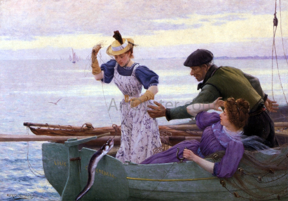  Alfred Guillou Her First Catch - Canvas Print