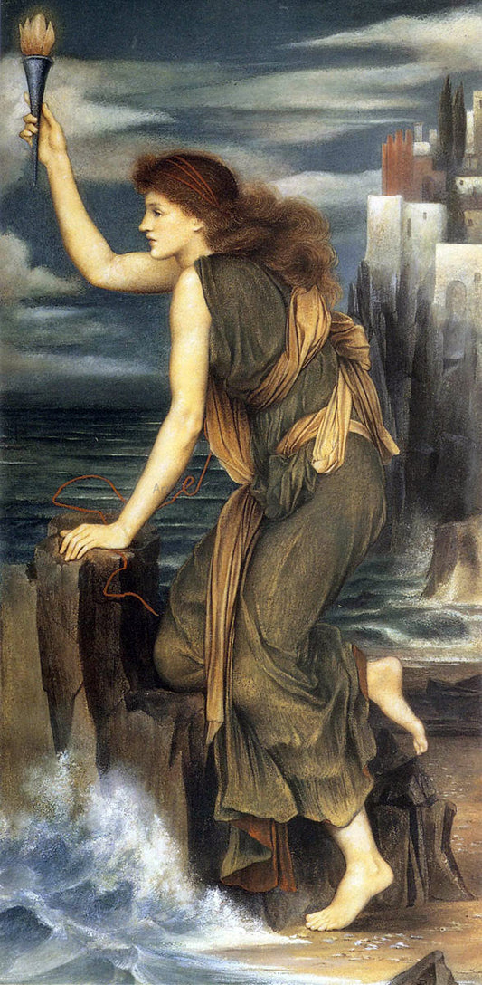  Evelyn De Morgan Hero Holding the Beacon for Leander - Canvas Print