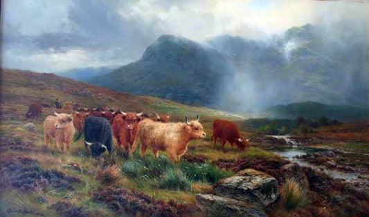  Louis Bosworth Hurt Highland Cattle Showers that Veil the Distant Hills - Canvas Print
