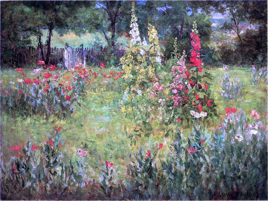  John Ottis Adams Hollyhocks and Poppies - The Hermitage - Canvas Print