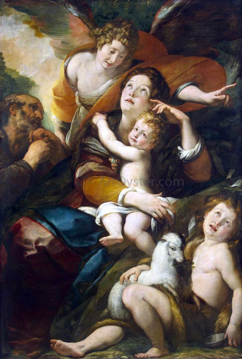  Giulio Cesare Procaccini Holy Family with John the Baptist and an Angel - Canvas Print