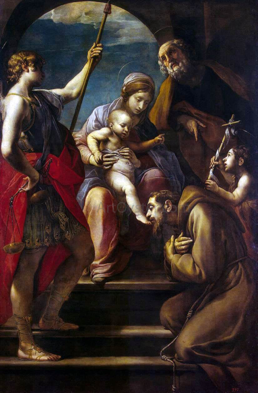  Alessandro Tiarini Holy Family with Saints - Canvas Print