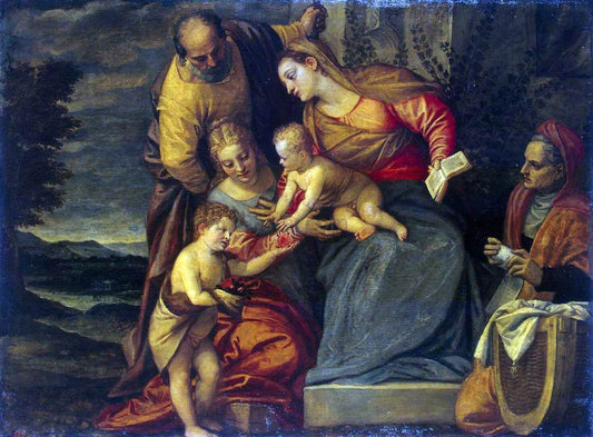  Benedetto Caliari Holy Family with Sts Catherine, Anne and John - Canvas Print