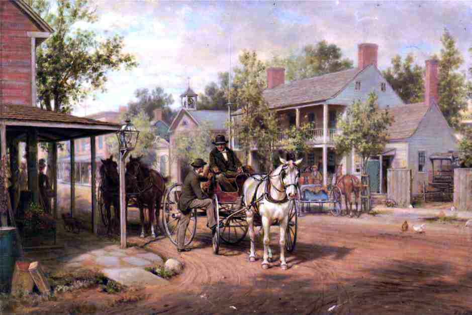  Edward Lamson Henry Horse and Buggy on Main Street - Canvas Print