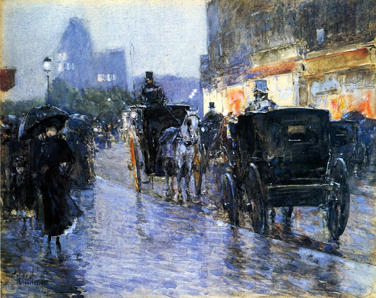  Frederick Childe Hassam Horse Drawn Cabs at Evening, New York - Canvas Print
